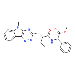 ChemSpider 2D Image | Methyl ({2-[(5-methyl-5H-[1,2,4]triazino[5,6-b]indol-3-yl)sulfanyl]butanoyl}amino)(phenyl)acetate | C23H23N5O3S