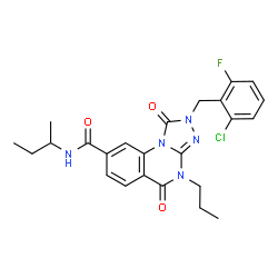 ChemSpider 2D Image | N-sec-Butyl-2-(2-chloro-6-fluorobenzyl)-1,5-dioxo-4-propyl-1,2,4,5-tetrahydro[1,2,4]triazolo[4,3-a]quinazoline-8-carboxamide | C24H25ClFN5O3