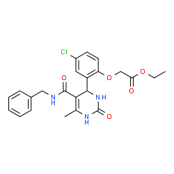 ChemSpider 2D Image | Ethyl {2-[5-(benzylcarbamoyl)-6-methyl-2-oxo-1,2,3,4-tetrahydro-4-pyrimidinyl]-4-chlorophenoxy}acetate | C23H24ClN3O5