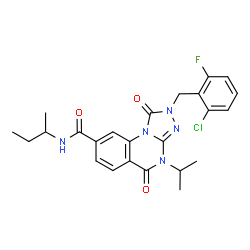 ChemSpider 2D Image | N-sec-Butyl-2-(2-chloro-6-fluorobenzyl)-4-isopropyl-1,5-dioxo-1,2,4,5-tetrahydro[1,2,4]triazolo[4,3-a]quinazoline-8-carboxamide | C24H25ClFN5O3