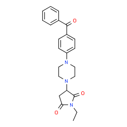 ChemSpider 2D Image | 3-[4-(4-Benzoylphenyl)-1-piperazinyl]-1-ethyl-2,5-pyrrolidinedione | C23H25N3O3
