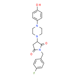 ChemSpider 2D Image | 1-(4-Fluorobenzyl)-3-[4-(4-hydroxyphenyl)-1-piperazinyl]-2,5-pyrrolidinedione | C21H22FN3O3