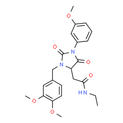 ChemSpider 2D Image | 2-[3-(3,4-Dimethoxybenzyl)-1-(3-methoxyphenyl)-2,5-dioxo-4-imidazolidinyl]-N-ethylacetamide | C23H27N3O6
