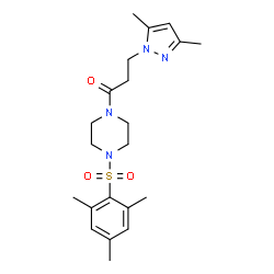 ChemSpider 2D Image | 3-(3,5-Dimethyl-1H-pyrazol-1-yl)-1-[4-(mesitylsulfonyl)-1-piperazinyl]-1-propanone | C21H30N4O3S