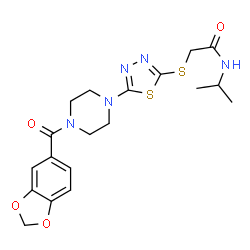 ChemSpider 2D Image | 2-({5-[4-(1,3-Benzodioxol-5-ylcarbonyl)-1-piperazinyl]-1,3,4-thiadiazol-2-yl}sulfanyl)-N-isopropylacetamide | C19H23N5O4S2