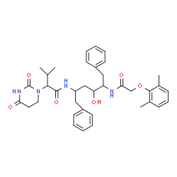 ChemSpider 2D Image | N-(5-{[(2,6-Dimethylphenoxy)acetyl]amino}-4-hydroxy-1,6-diphenyl-2-hexanyl)-2-(2,4-dioxotetrahydro-1(2H)-pyrimidinyl)-3-methylbutanamide | C37H46N4O6