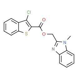 ChemSpider 2D Image | (1-Methyl-1H-benzimidazol-2-yl)methyl 3-chloro-1-benzothiophene-2-carboxylate | C18H13ClN2O2S