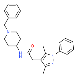 ChemSpider 2D Image | N-(1-Benzyl-4-piperidinyl)-2-(3,5-dimethyl-1-phenyl-1H-pyrazol-4-yl)acetamide | C25H30N4O