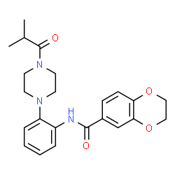 ChemSpider 2D Image | N-[2-(4-Isobutyryl-1-piperazinyl)phenyl]-2,3-dihydro-1,4-benzodioxine-6-carboxamide | C23H27N3O4
