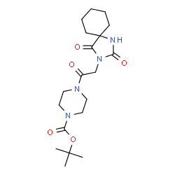 ChemSpider 2D Image | 2-Methyl-2-propanyl 4-[(2,4-dioxo-1,3-diazaspiro[4.5]dec-3-yl)acetyl]-1-piperazinecarboxylate | C19H30N4O5