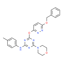 ChemSpider 2D Image | 4-{[6-(Benzyloxy)-3-pyridazinyl]oxy}-N-(4-methylphenyl)-6-(4-morpholinyl)-1,3,5-triazin-2-amine | C25H25N7O3
