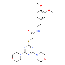 ChemSpider 2D Image | N-[2-(3,4-Dimethoxyphenyl)ethyl]-2-{[4,6-di(4-morpholinyl)-1,3,5-triazin-2-yl]sulfanyl}acetamide | C23H32N6O5S