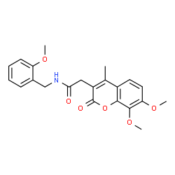 ChemSpider 2D Image | 2-(7,8-Dimethoxy-4-methyl-2-oxo-2H-chromen-3-yl)-N-(2-methoxybenzyl)acetamide | C22H23NO6