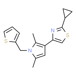 ChemSpider 2D Image | 2-Cyclopropyl-4-[2,5-dimethyl-1-(2-thienylmethyl)-1H-pyrrol-3-yl]-1,3-thiazole | C17H18N2S2