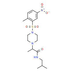 ChemSpider 2D Image | N-Isobutyl-2-{4-[(2-methyl-5-nitrophenyl)sulfonyl]-1-piperazinyl}propanamide | C18H28N4O5S