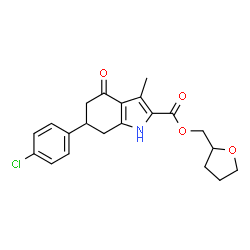 ChemSpider 2D Image | Tetrahydro-2-furanylmethyl 6-(4-chlorophenyl)-3-methyl-4-oxo-4,5,6,7-tetrahydro-1H-indole-2-carboxylate | C21H22ClNO4