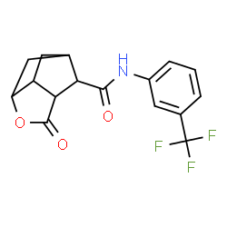 ChemSpider 2D Image | 5-Oxo-N-[3-(trifluoromethyl)phenyl]-4-oxatricyclo[4.2.1.0~3,7~]nonane-9-carboxamide | C16H14F3NO3