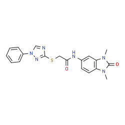 ChemSpider 2D Image | N-(1,3-Dimethyl-2-oxo-2,3-dihydro-1H-benzimidazol-5-yl)-2-[(1-phenyl-1H-1,2,4-triazol-3-yl)sulfanyl]acetamide | C19H18N6O2S
