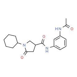 ChemSpider 2D Image | N-(3-Acetamidophenyl)-1-cyclohexyl-5-oxo-3-pyrrolidinecarboxamide | C19H25N3O3