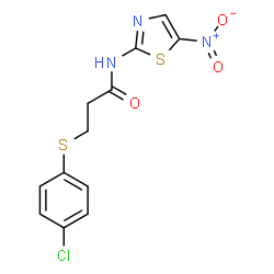ChemSpider 2D Image | 3-[(4-Chlorophenyl)sulfanyl]-N-(5-nitro-1,3-thiazol-2-yl)propanamide | C12H10ClN3O3S2