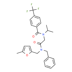 ChemSpider 2D Image | N-(2-{Benzyl[(5-methyl-2-furyl)methyl]amino}-2-oxoethyl)-N-isopropyl-4-(trifluoromethyl)benzamide | C26H27F3N2O3