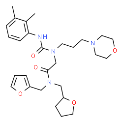 ChemSpider 2D Image | N~2~-[(2,3-Dimethylphenyl)carbamoyl]-N-(2-furylmethyl)-N~2~-[3-(4-morpholinyl)propyl]-N-(tetrahydro-2-furanylmethyl)glycinamide | C28H40N4O5