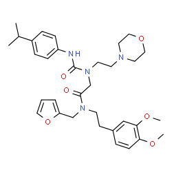ChemSpider 2D Image | N-[2-(3,4-Dimethoxyphenyl)ethyl]-N-(2-furylmethyl)-N~2~-[(4-isopropylphenyl)carbamoyl]-N~2~-[2-(4-morpholinyl)ethyl]glycinamide | C33H44N4O6