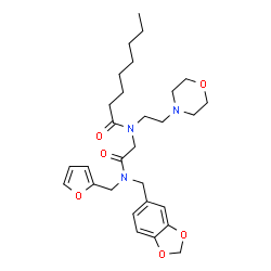 ChemSpider 2D Image | N-{2-[(1,3-Benzodioxol-5-ylmethyl)(2-furylmethyl)amino]-2-oxoethyl}-N-[2-(4-morpholinyl)ethyl]octanamide | C29H41N3O6