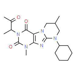 ChemSpider 2D Image | 9-Cyclohexyl-1,7-dimethyl-3-(3-oxo-2-butanyl)-6,7,8,9-tetrahydropyrimido[2,1-f]purine-2,4(1H,3H)-dione | C20H29N5O3