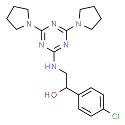 ChemSpider 2D Image | 1-(4-Chlorophenyl)-2-{[4,6-di(1-pyrrolidinyl)-1,3,5-triazin-2-yl]amino}ethanol | C19H25ClN6O