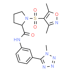 ChemSpider 2D Image | 1-[(3,5-Dimethyl-1,2-oxazol-4-yl)sulfonyl]-N-[3-(1-methyl-1H-tetrazol-5-yl)phenyl]prolinamide | C18H21N7O4S