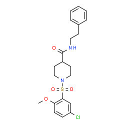 ChemSpider 2D Image | 1-[(5-Chloro-2-methoxyphenyl)sulfonyl]-N-(2-phenylethyl)-4-piperidinecarboxamide | C21H25ClN2O4S