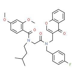 ChemSpider 2D Image | N-(2-{(4-Fluorobenzyl)[(4-oxo-4H-chromen-3-yl)methyl]amino}-2-oxoethyl)-2,4-dimethoxy-N-(3-methylbutyl)benzamide | C33H35FN2O6