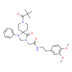 ChemSpider 2D Image | N-[2-(3,4-Dimethoxyphenyl)ethyl]-2-[8-(2,2-dimethylpropanoyl)-4-oxo-1-phenyl-1,3,8-triazaspiro[4.5]dec-3-yl]acetamide | C30H40N4O5