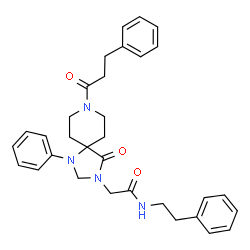 ChemSpider 2D Image | 2-[4-Oxo-1-phenyl-8-(3-phenylpropanoyl)-1,3,8-triazaspiro[4.5]dec-3-yl]-N-(2-phenylethyl)acetamide | C32H36N4O3