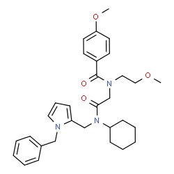ChemSpider 2D Image | N-(2-{[(1-Benzyl-1H-pyrrol-2-yl)methyl](cyclohexyl)amino}-2-oxoethyl)-4-methoxy-N-(2-methoxyethyl)benzamide | C31H39N3O4
