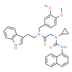 ChemSpider 2D Image | N~2~-Cyclopropyl-N-(3,4-dimethoxybenzyl)-N-[2-(1H-indol-3-yl)ethyl]-N~2~-(1-naphthylcarbamoyl)glycinamide | C35H36N4O4