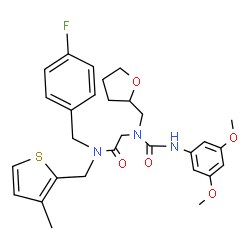 ChemSpider 2D Image | N~2~-[(3,5-Dimethoxyphenyl)carbamoyl]-N-(4-fluorobenzyl)-N-[(3-methyl-2-thienyl)methyl]-N~2~-(tetrahydro-2-furanylmethyl)glycinamide | C29H34FN3O5S