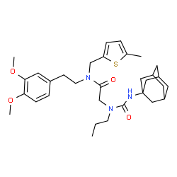 ChemSpider 2D Image | N~2~-(Adamantan-1-ylcarbamoyl)-N-[2-(3,4-dimethoxyphenyl)ethyl]-N-[(5-methyl-2-thienyl)methyl]-N~2~-propylglycinamide | C32H45N3O4S