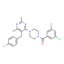 ChemSpider 2D Image | {4-[5-(4-Chlorobenzyl)-2,6-dimethyl-4-pyrimidinyl]-1-piperazinyl}(3,5-dichlorophenyl)methanone | C24H23Cl3N4O