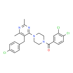 ChemSpider 2D Image | {4-[5-(4-Chlorobenzyl)-2,6-dimethyl-4-pyrimidinyl]-1-piperazinyl}(3,4-dichlorophenyl)methanone | C24H23Cl3N4O