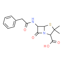 ChemSpider 2D Image | 3,3-Dimethyl-7-oxo-6-[(phenylacetyl)amino]-4-thia-1-azabicyclo[3.2.0]heptane-2-carboxylic acid | C16H18N2O4S