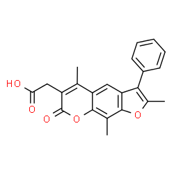 ChemSpider 2D Image | (2,5,9-Trimethyl-7-oxo-3-phenyl-7H-furo[3,2-g]chromen-6-yl)acetic acid | C22H18O5