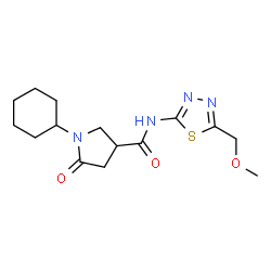 ChemSpider 2D Image | 1-Cyclohexyl-N-[5-(methoxymethyl)-1,3,4-thiadiazol-2-yl]-5-oxo-3-pyrrolidinecarboxamide | C15H22N4O3S