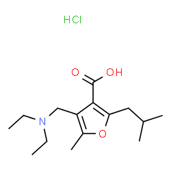 ChemSpider 2D Image | 4-[(Diethylamino)methyl]-2-isobutyl-5-methyl-3-furoic acid hydrochloride (1:1) | C15H26ClNO3
