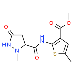 ChemSpider 2D Image | Methyl 5-methyl-2-{[(2-methyl-5-oxo-3-pyrazolidinyl)carbonyl]amino}-3-thiophenecarboxylate | C12H15N3O4S
