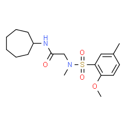 ChemSpider 2D Image | N-Cycloheptyl-N~2~-[(2-methoxy-5-methylphenyl)sulfonyl]-N~2~-methylglycinamide | C18H28N2O4S