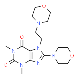 ChemSpider 2D Image | 1,3-Dimethyl-8-(4-morpholinyl)-7-[2-(4-morpholinyl)ethyl]-3,7-dihydro-1H-purine-2,6-dione | C17H26N6O4