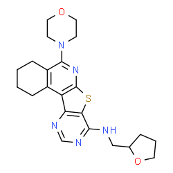ChemSpider 2D Image | 5-(4-Morpholinyl)-N-(tetrahydro-2-furanylmethyl)-1,2,3,4-tetrahydropyrimido[4',5':4,5]thieno[2,3-c]isoquinolin-8-amine | C22H27N5O2S