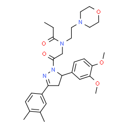 ChemSpider 2D Image | N-{2-[5-(3,4-Dimethoxyphenyl)-3-(3,4-dimethylphenyl)-4,5-dihydro-1H-pyrazol-1-yl]-2-oxoethyl}-N-[2-(4-morpholinyl)ethyl]propanamide | C30H40N4O5
